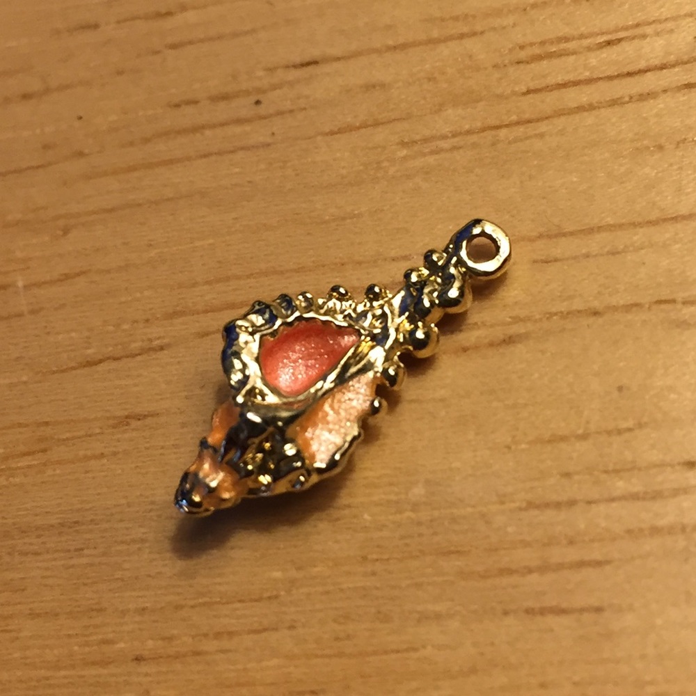 Gold and Coral Seashell Charm